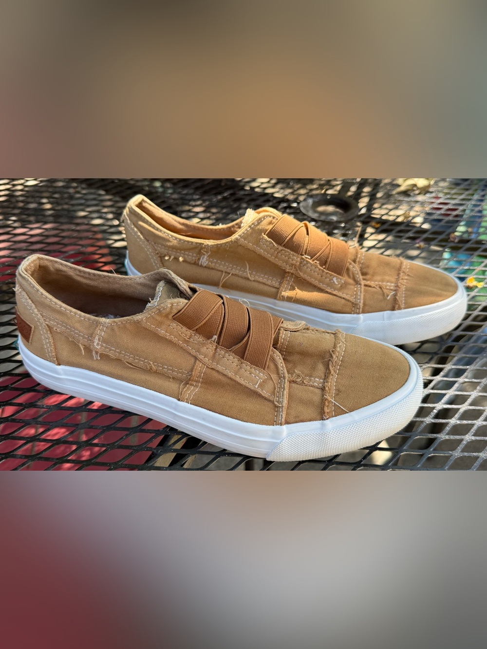Women’s Slip-On Canvas Sneakers in Tan - Casual Elastic Comfort